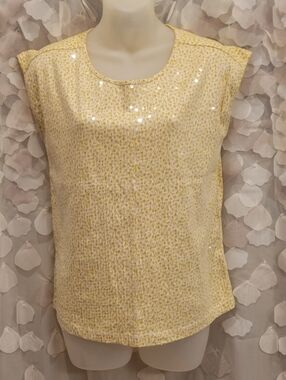 LOFT MP Yellow Cheetah-Print Cap-Sleeve Scoop Neck Top